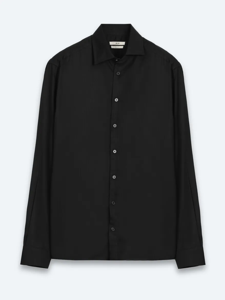 Black Plain Regular Fit Long Weaving Classical Shirt - 7