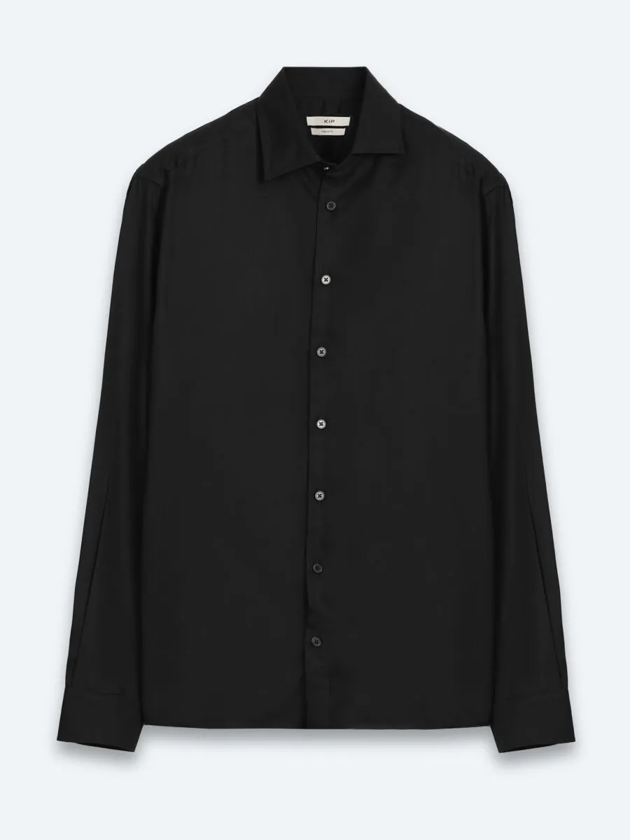 Black Plain Regular Fit Long Weaving Classical Shirt - 7