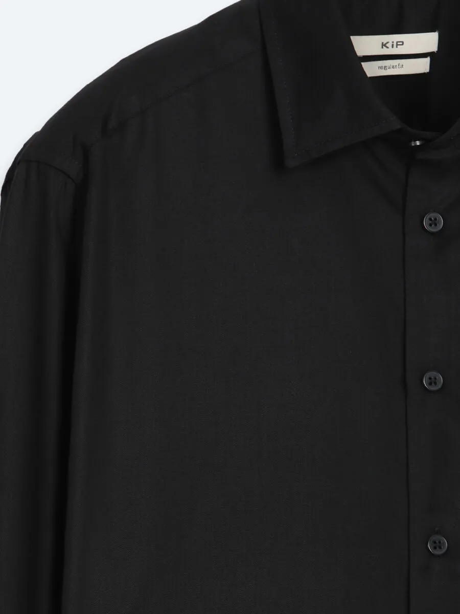 Black Plain Regular Fit Long Weaving Classical Shirt - 8