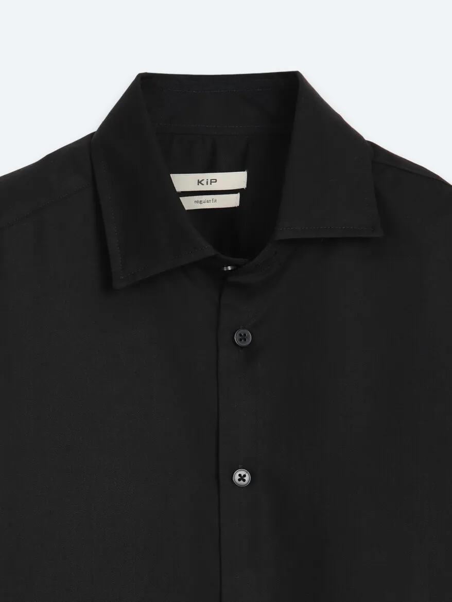 Black Plain Regular Fit Long Weaving Classical Shirt - 9