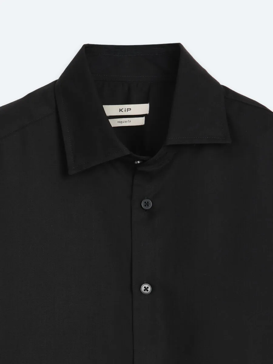 Black Plain Regular Fit Long Weaving Classical Shirt - 9