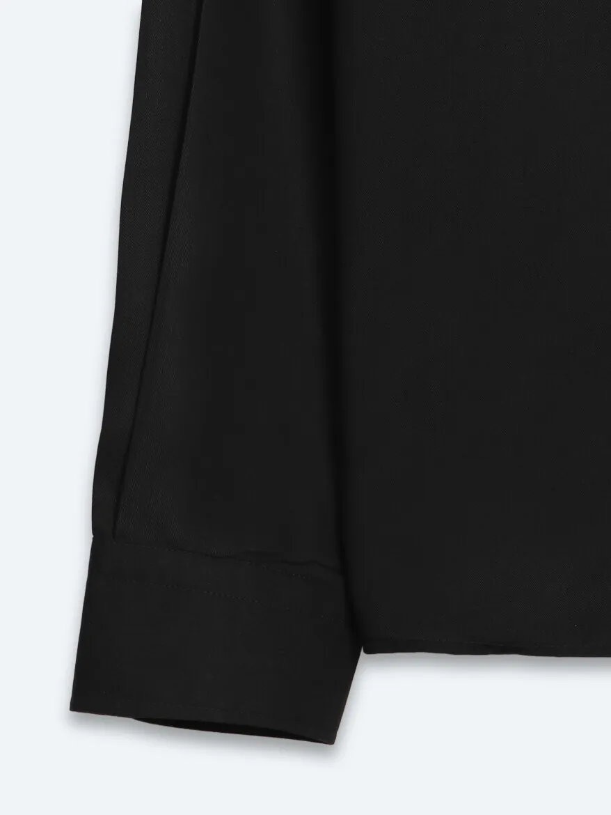 Black Plain Regular Fit Long Weaving Classical Shirt - 10