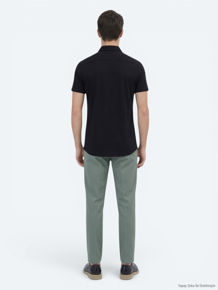 Black Plain Regular Fit Short Knitting Casual Shirt - 6