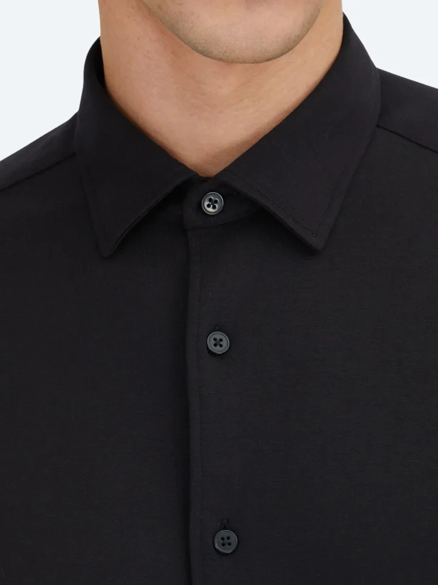 Black Plain Regular Fit Weaving Casual 100% Cotton Shirt - 4