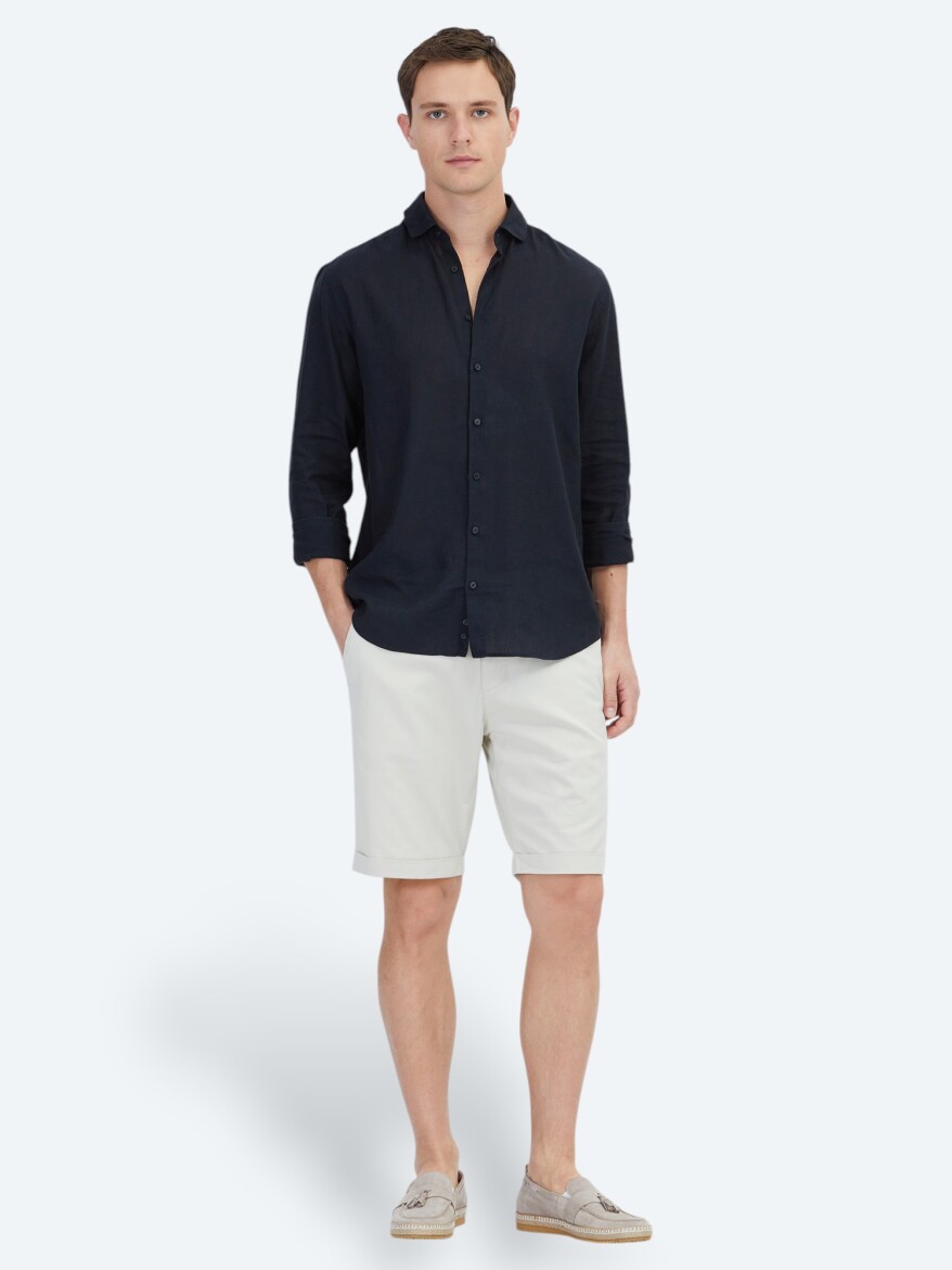 Black Plain Regular Fit Weaving Casual Cotton Blended Shirt 