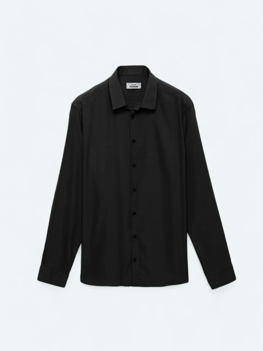 Black Plain Regular Fit Weaving Casual Shirt - 8