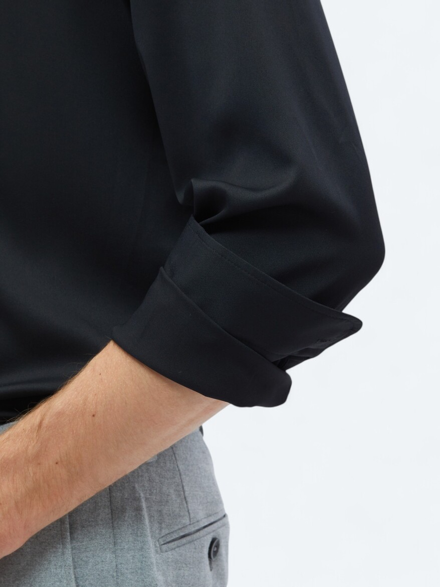 Black Plain Regular Fit Weaving Casual Shirt - 6