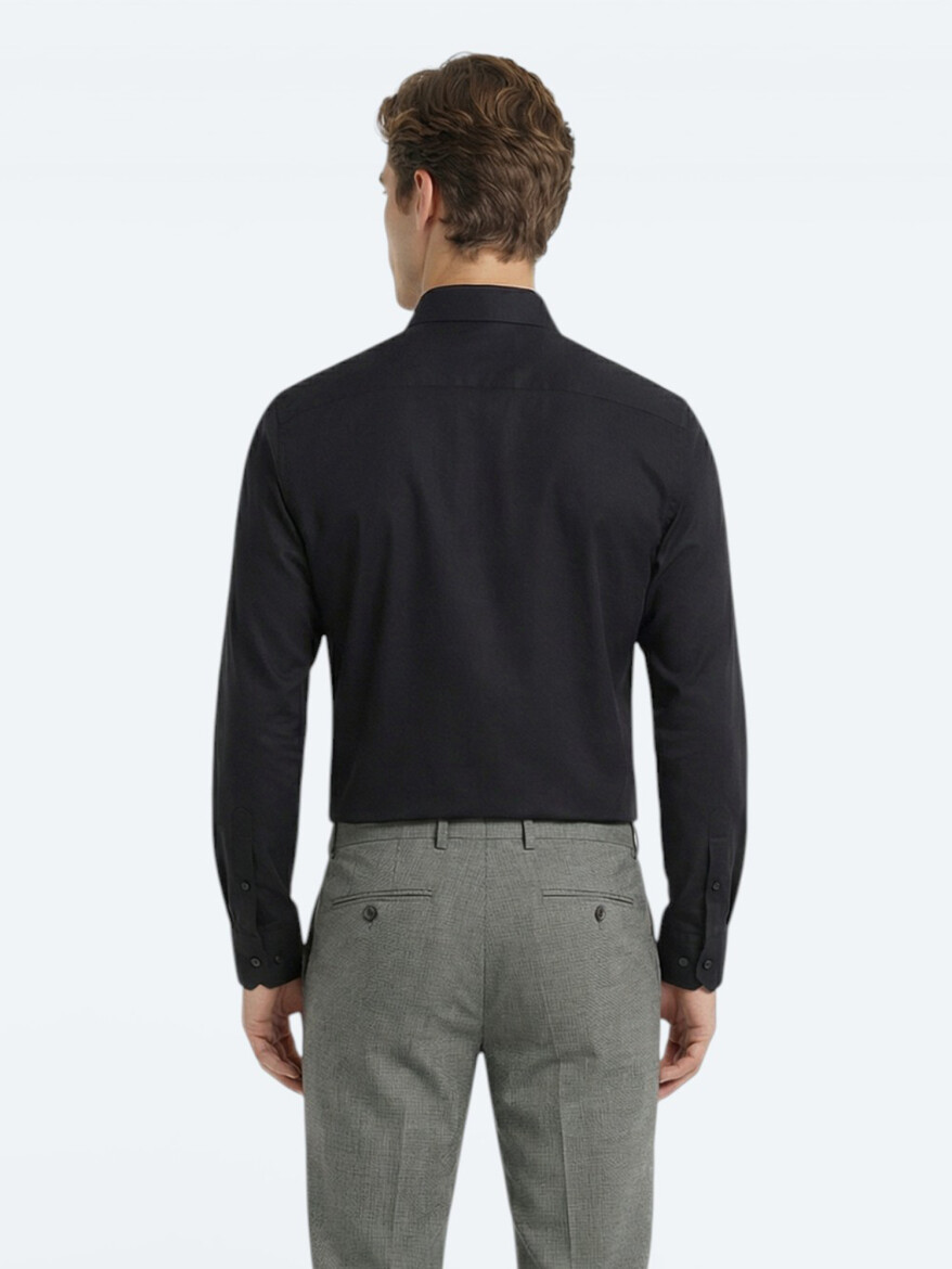 Black Plain Regular Fit Weaving Classical 100% Cotton Shirt - 4