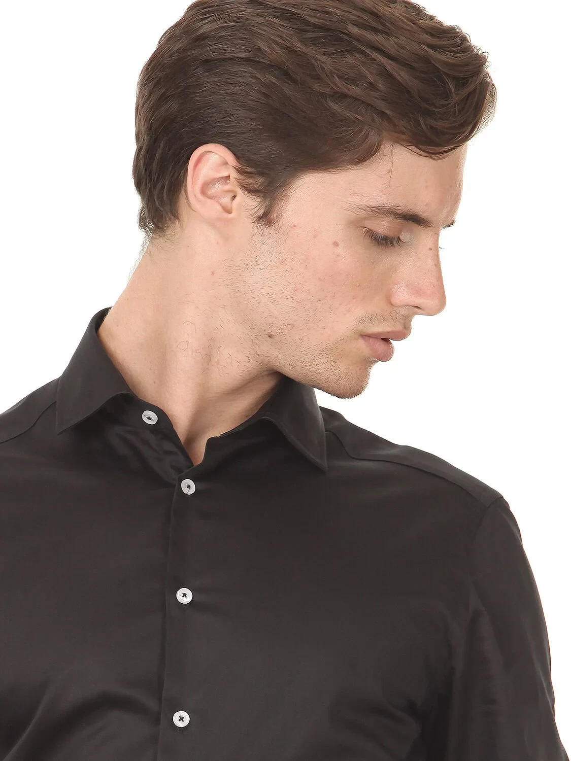 Black Plain Regular Fit Weaving Classical 100% Cotton Shirt - 2