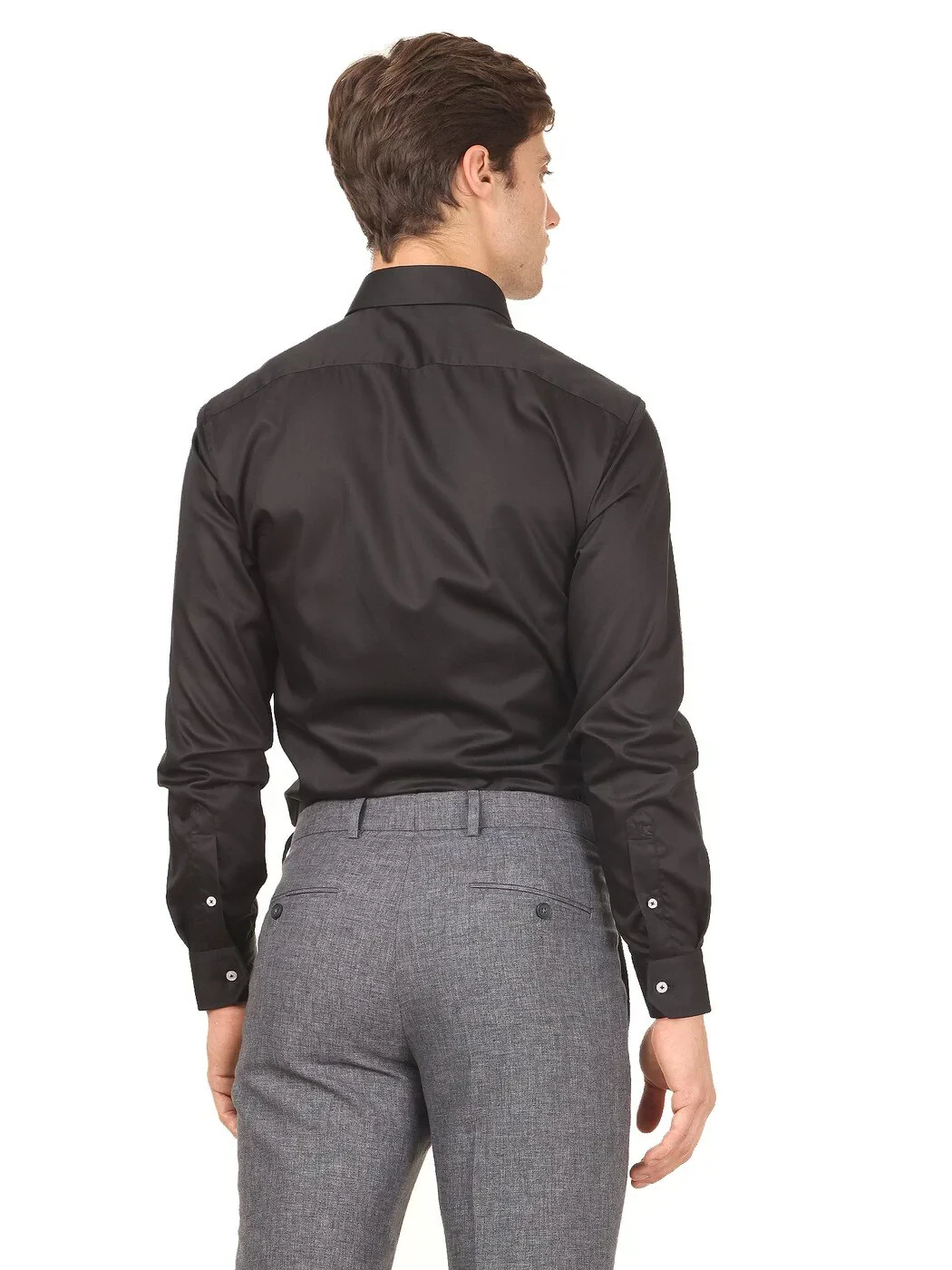 Black Plain Regular Fit Weaving Classical 100% Cotton Shirt 