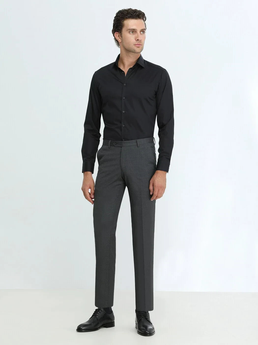 Black Plain Regular Fit Weaving Classical 100% Cotton Shirt - 2