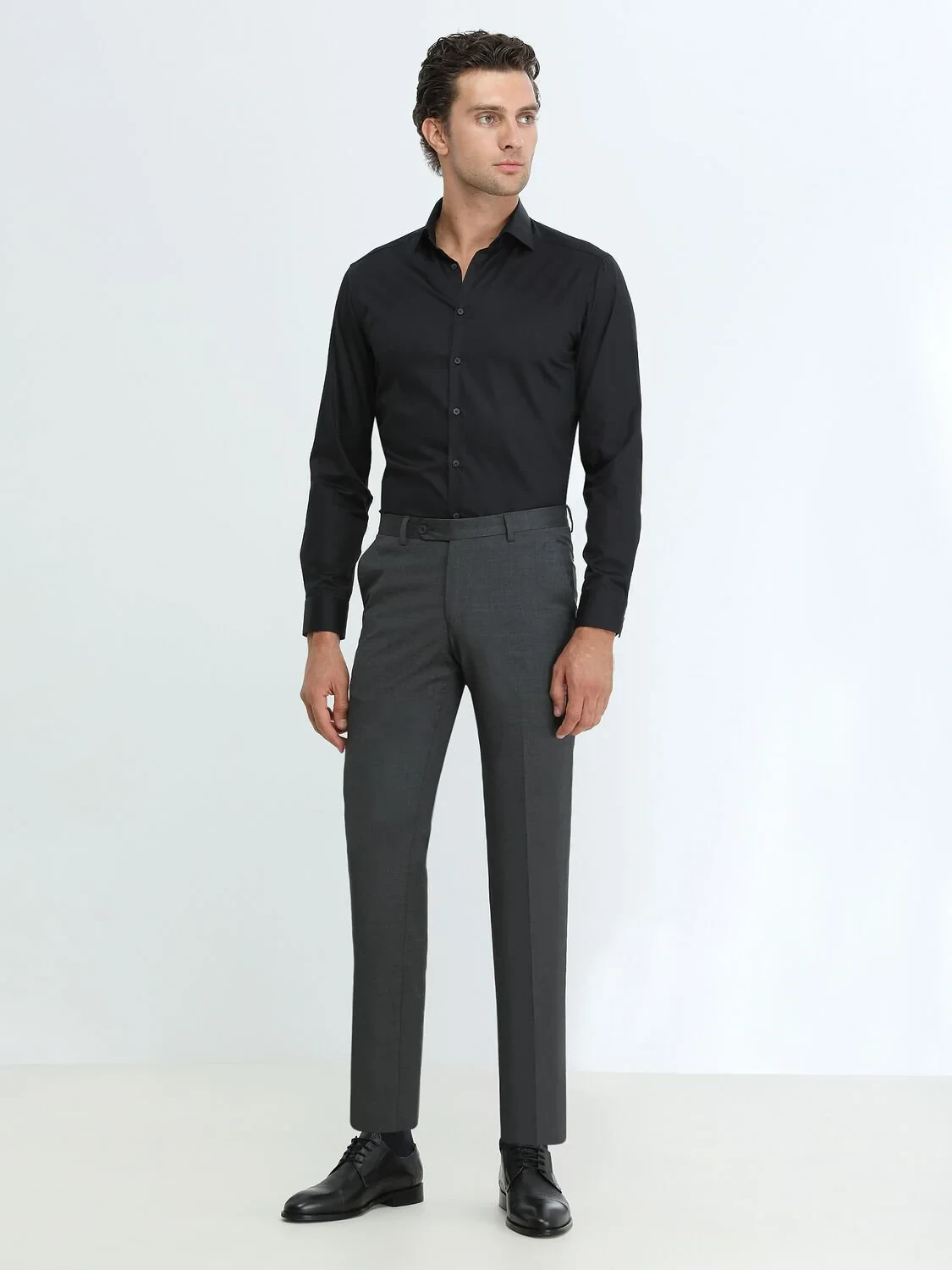 Black Plain Regular Fit Weaving Classical 100% Cotton Shirt - 2