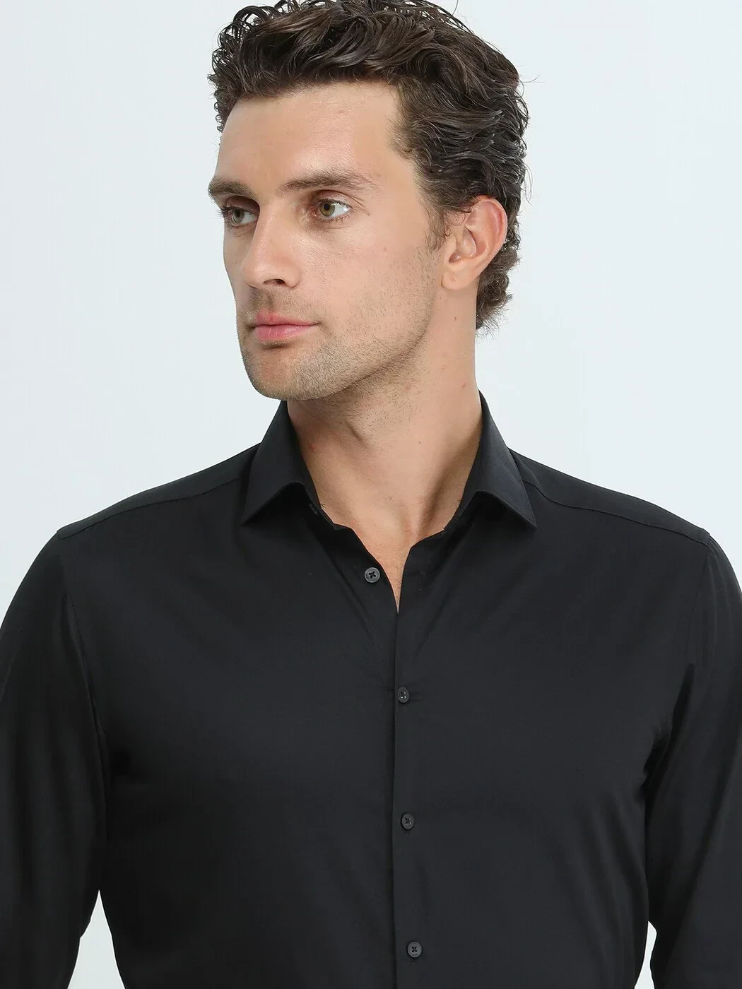 Black Plain Regular Fit Weaving Classical 100% Cotton Shirt - 3
