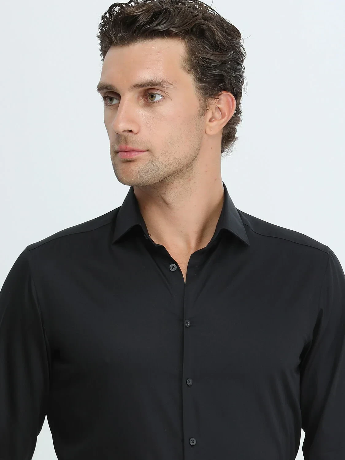 Black Plain Regular Fit Weaving Classical 100% Cotton Shirt - 3