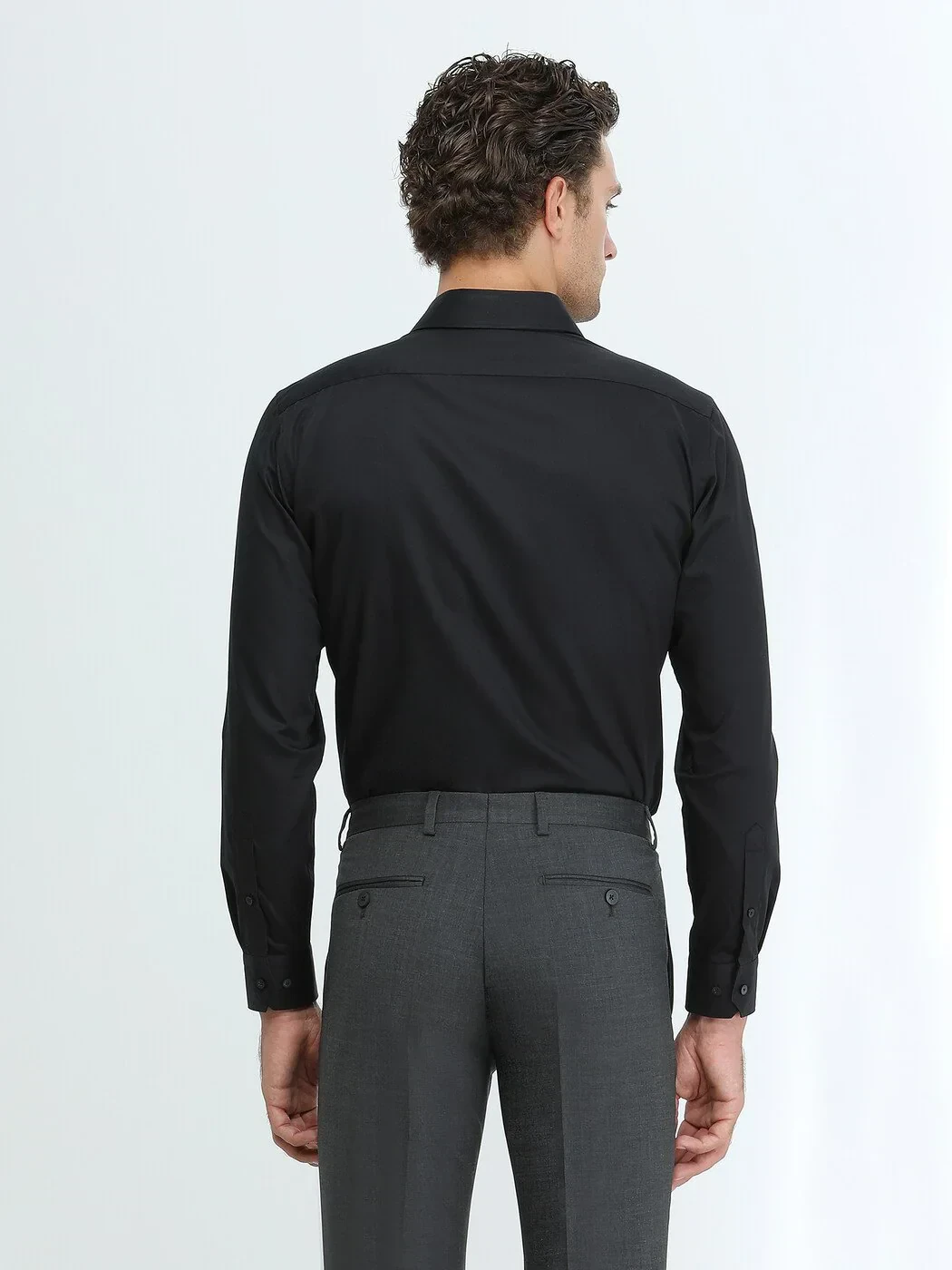 Black Plain Regular Fit Weaving Classical 100% Cotton Shirt - 4