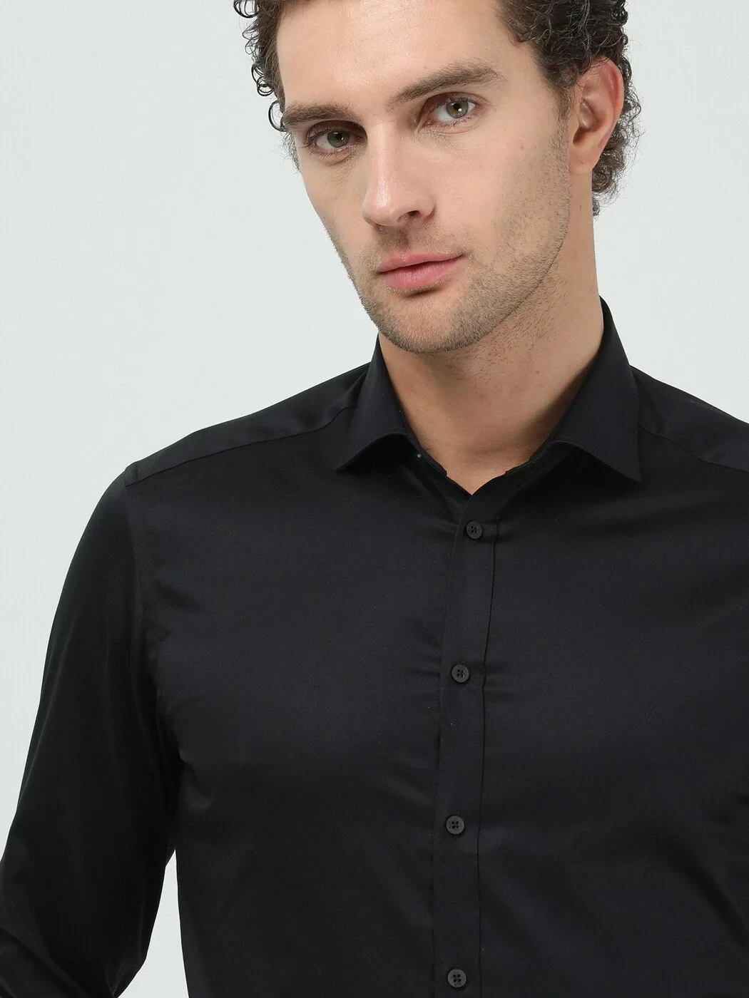 Black Plain Regular Fit Weaving Classical 100% Cotton Shirt 