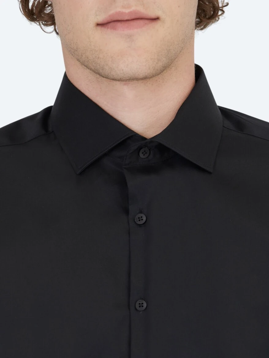 Black Plain Regular Fit Weaving Classical 100% Cotton Shirt - 5