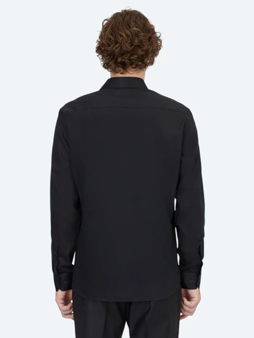 Black Plain Regular Fit Weaving Classical 100% Cotton Shirt - 6