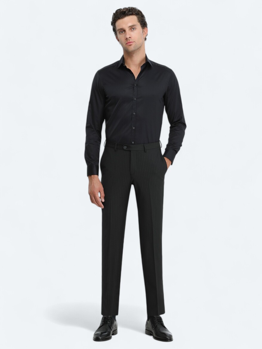 Black Plain Regular Fit Weaving Classical 100% Cotton Shirt - 3