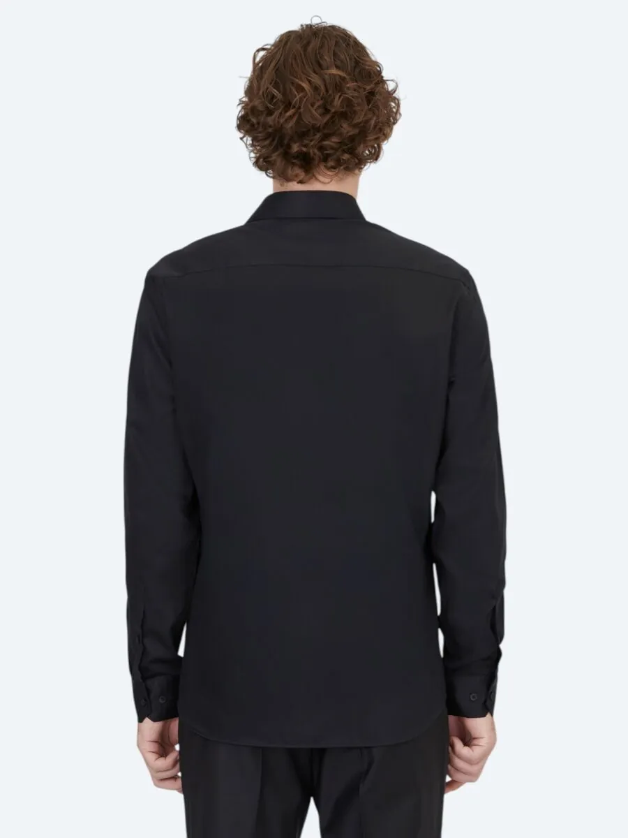 Black Plain Regular Fit Weaving Classical 100% Cotton Shirt - 5