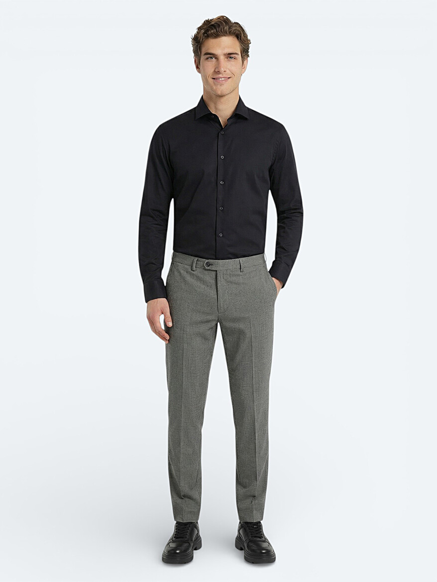 Black Plain Regular Fit Weaving Classical 100% Cotton Shirt - KİP