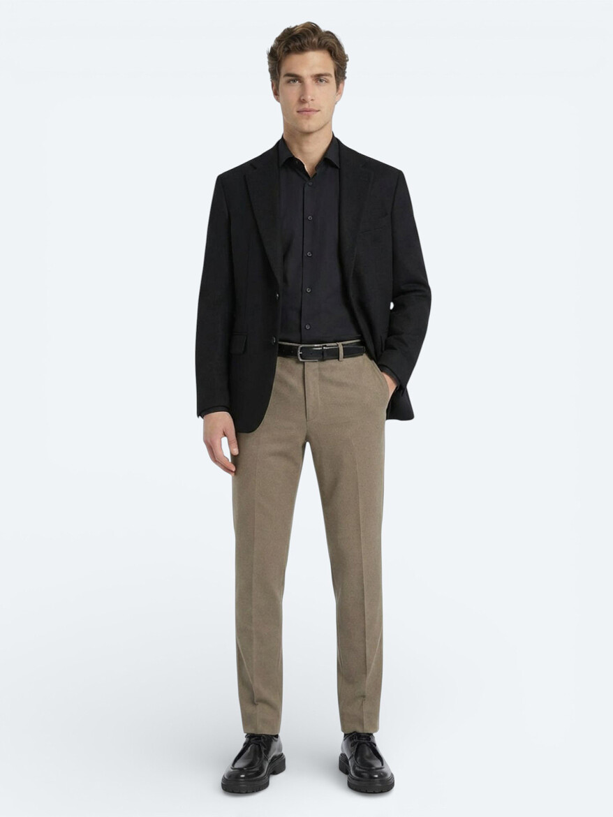 Black Plain Regular Fit Weaving Classical Cotton Blended Shirt - 3