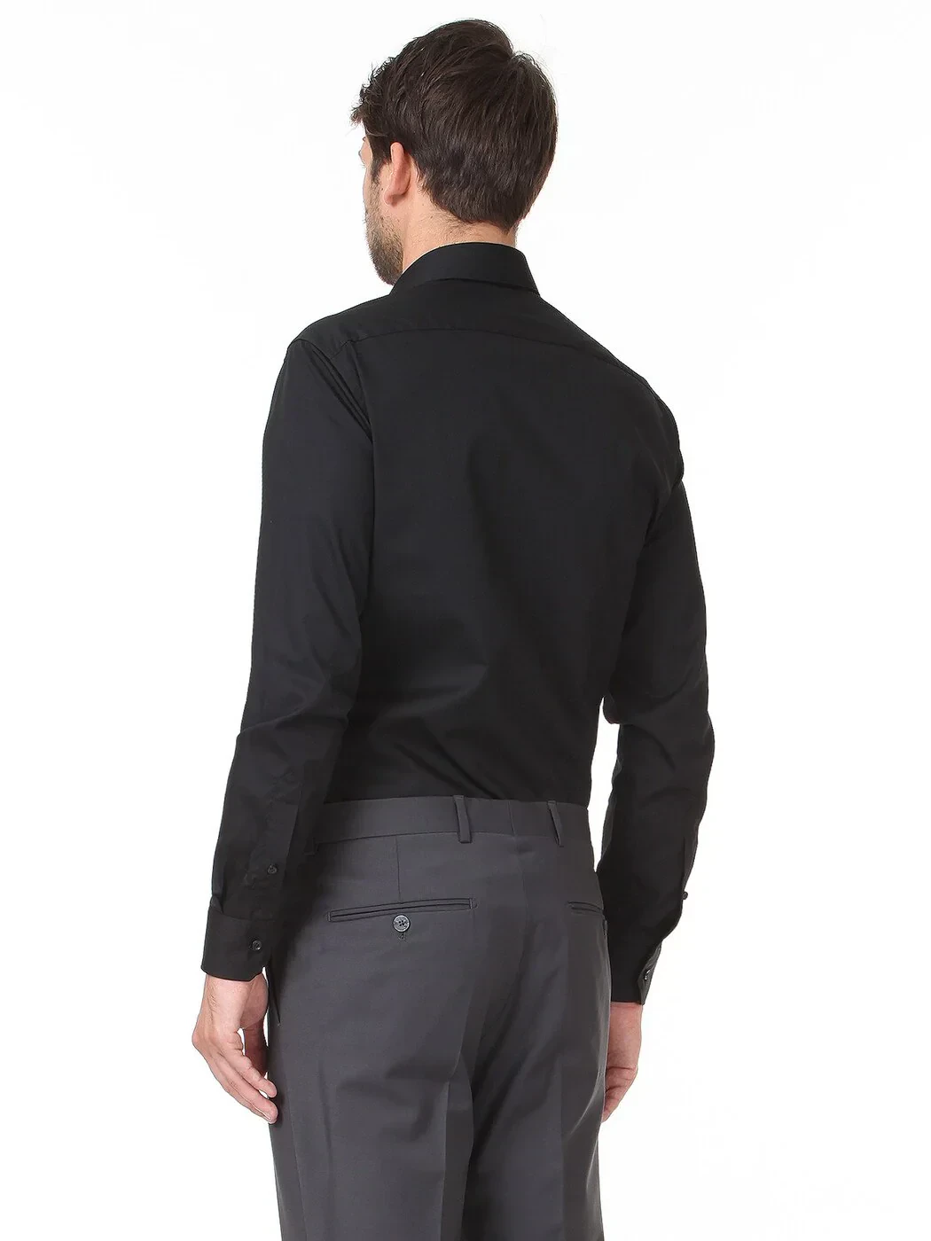 Black Plain Regular Fit Weaving Classical Cotton Blended Shirt 