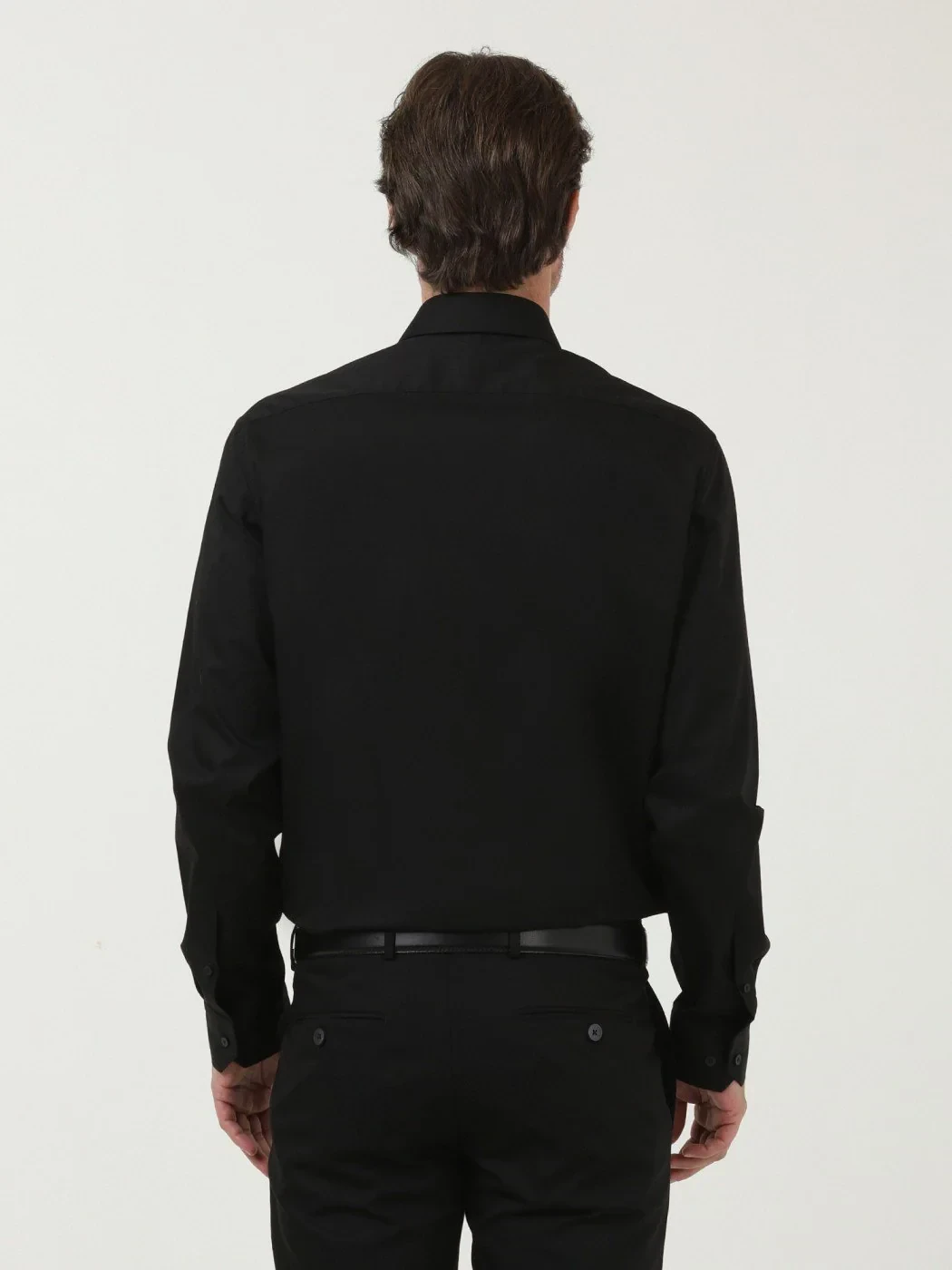 Black Plain Regular Fit Weaving Classical Cotton Blended Shirt 