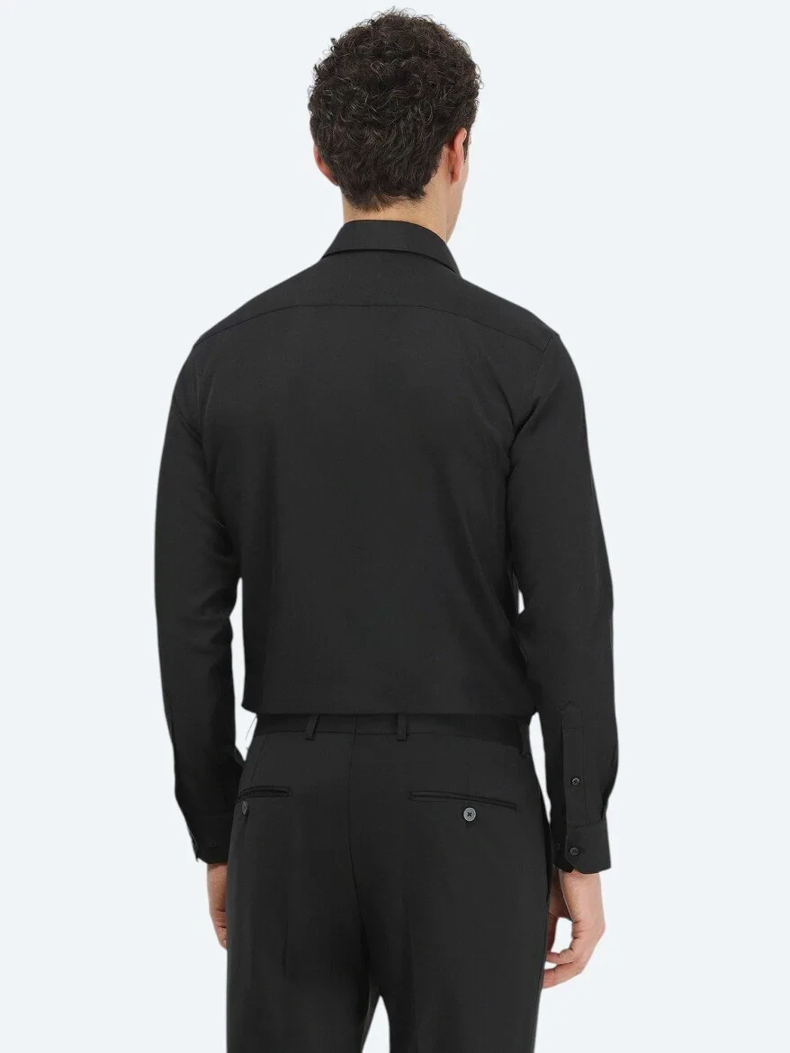 Black Plain Regular Fit Weaving Classical Cotton Blended Shirt 