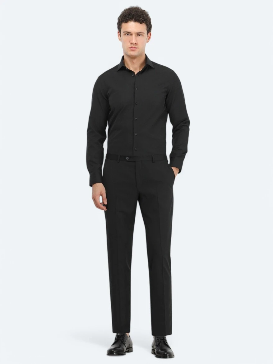 Black Plain Regular Fit Weaving Classical Cotton Blended Shirt 