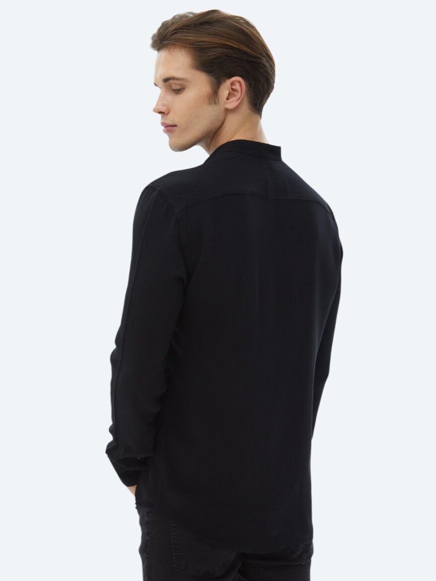 Black Plain Regular Fit Weaving Classical Shirt - 6