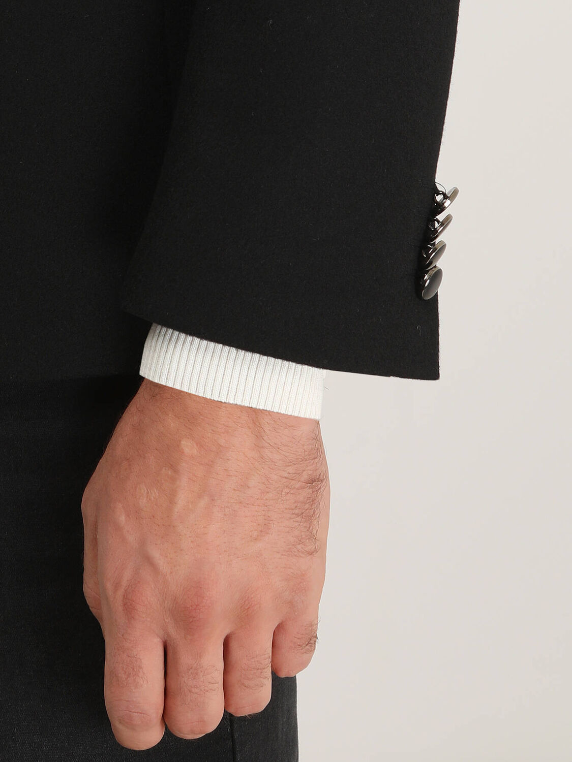 Black Plain Regular Fit Wool Blended Jacket - 5