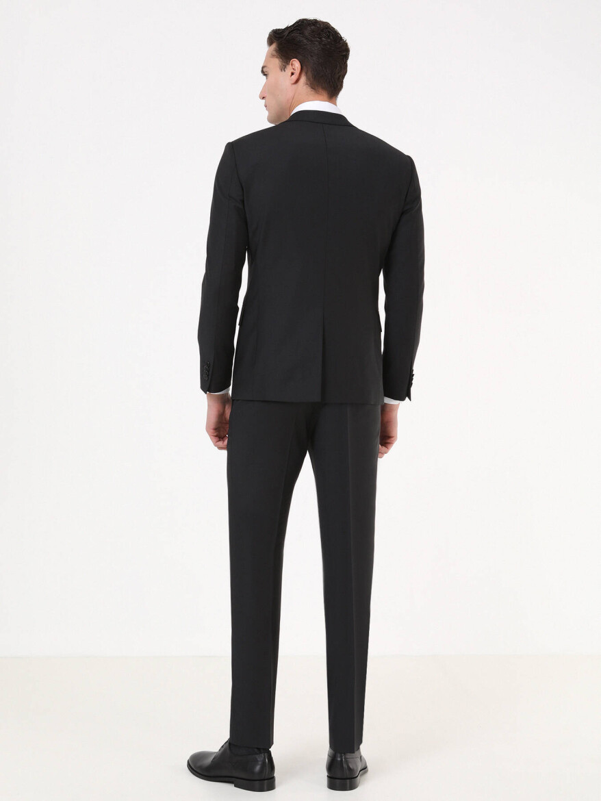 Black Plain Regular Fit Wool Blended Suit - 5