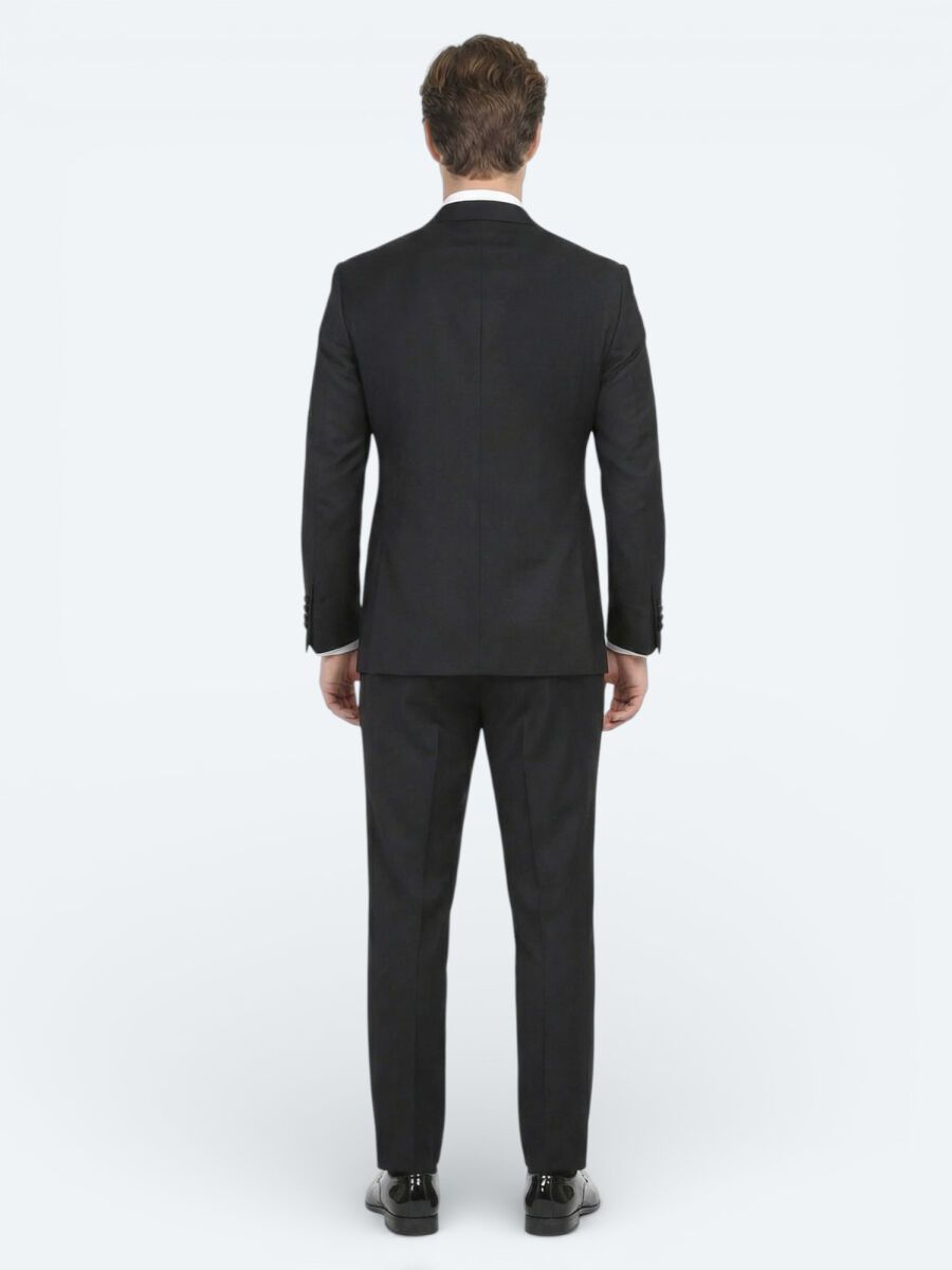 Black Plain Slim Fit Butterfly Collar Weaving Tuxedo - 4