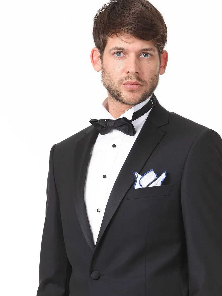 Black Plain Slim Fit Butterfly Collar Weaving Tuxedo - 2