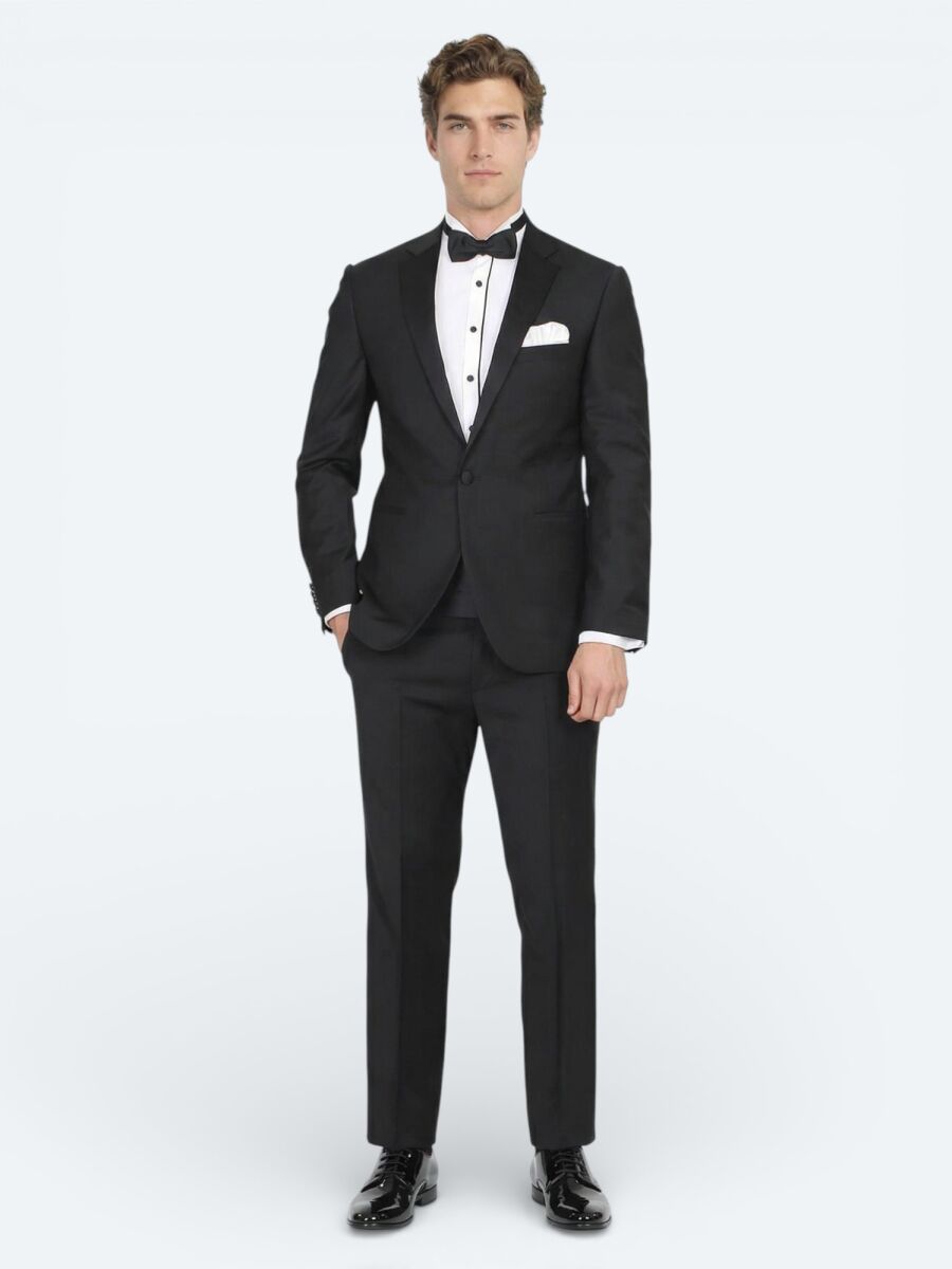 Black Plain Slim Fit Butterfly Collar Weaving Tuxedo - 1