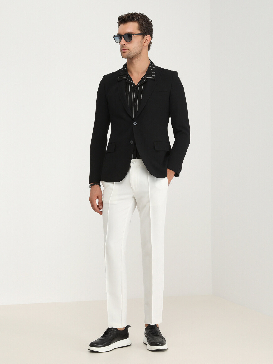 Black Plain Slim Fit Jacket - 2