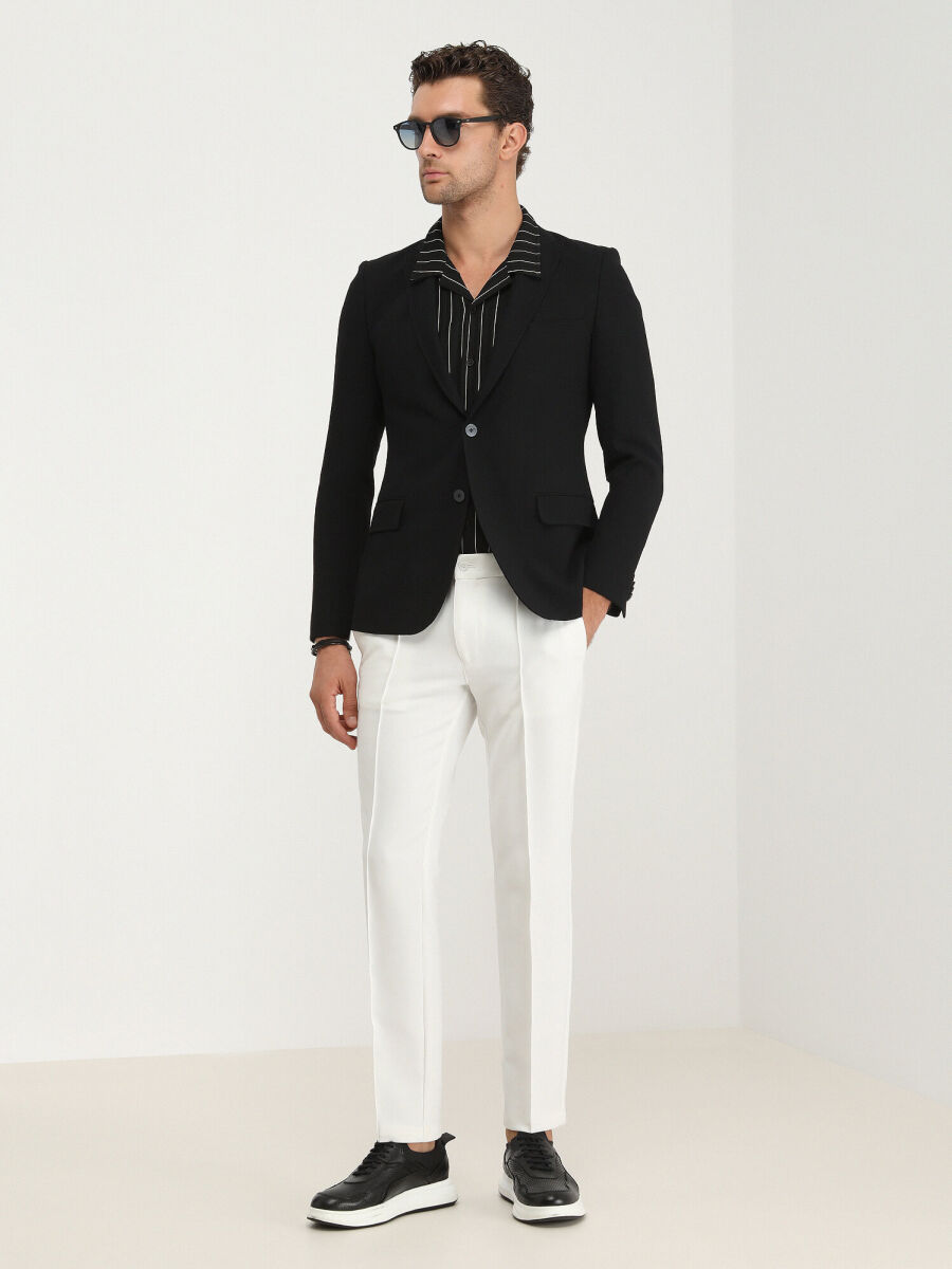Black Plain Slim Fit Jacket - 2