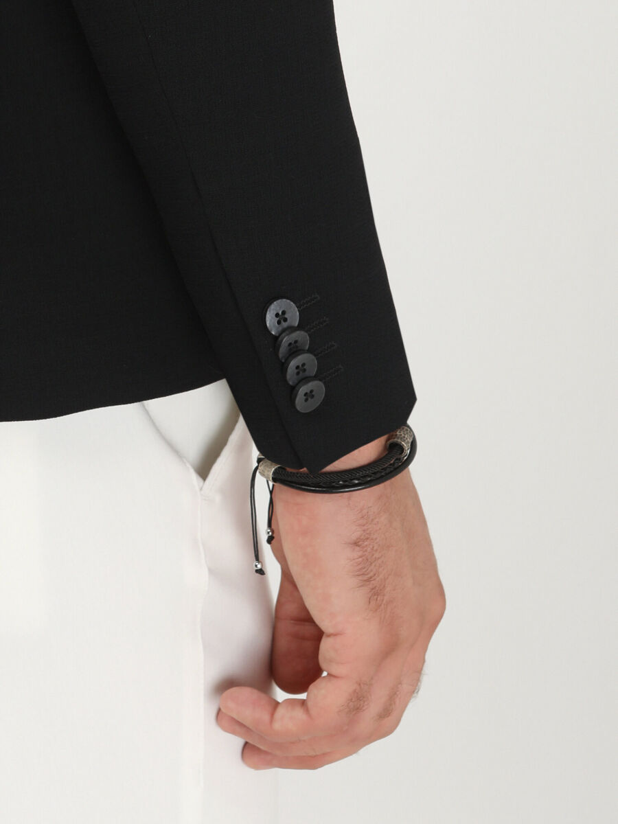 Black Plain Slim Fit Jacket - 5