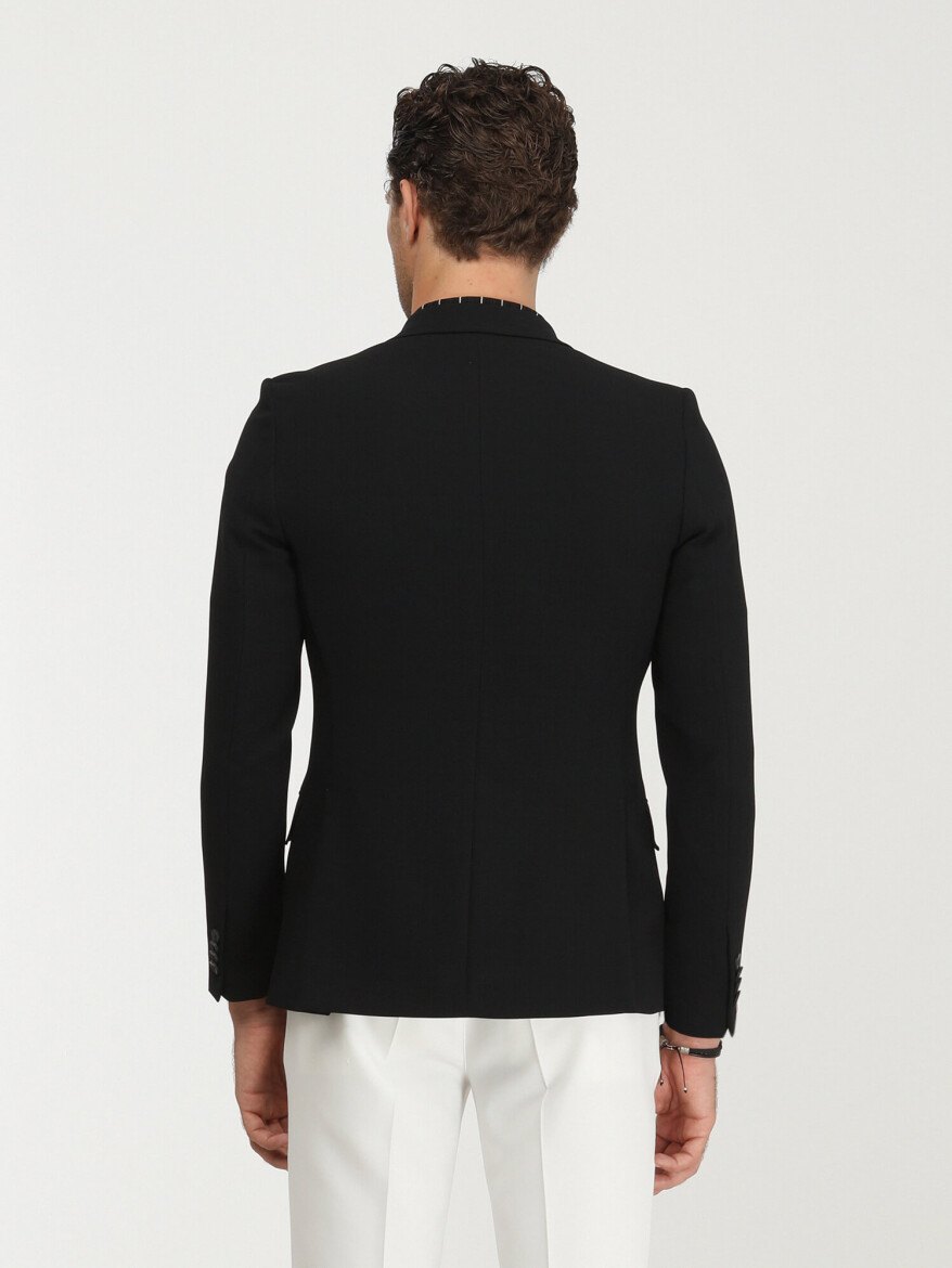 Black Plain Slim Fit Jacket - 6