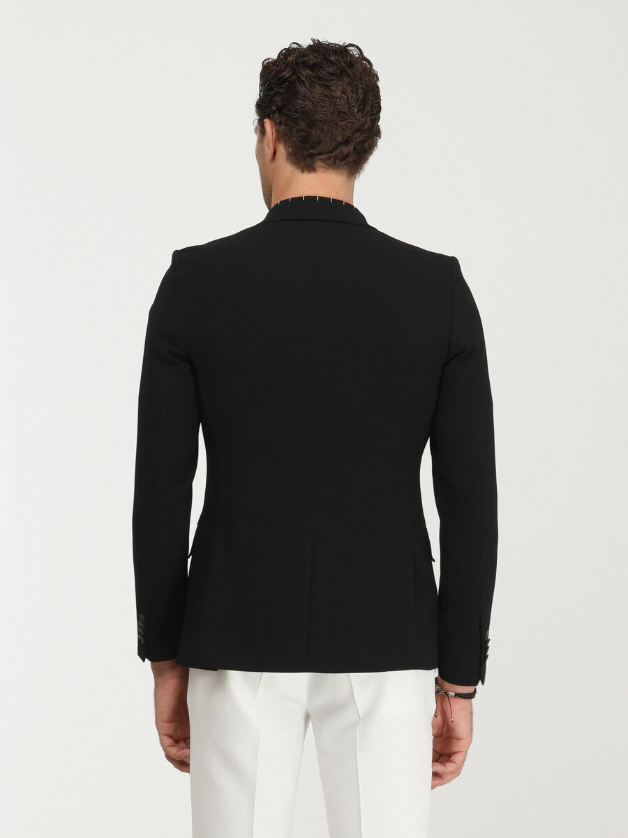 Black Plain Slim Fit Jacket - 6