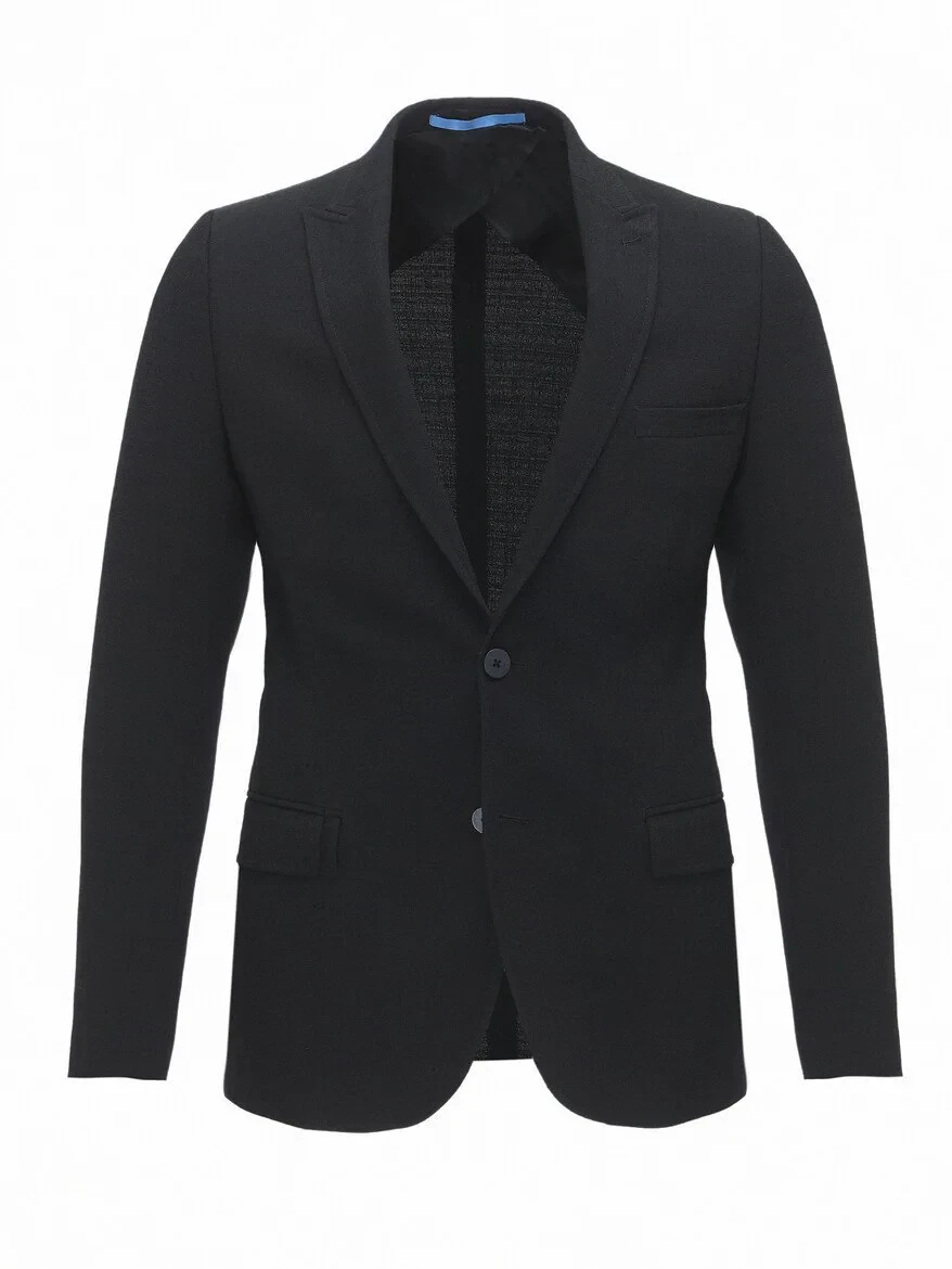 Black Plain Slim Fit Jacket - 7