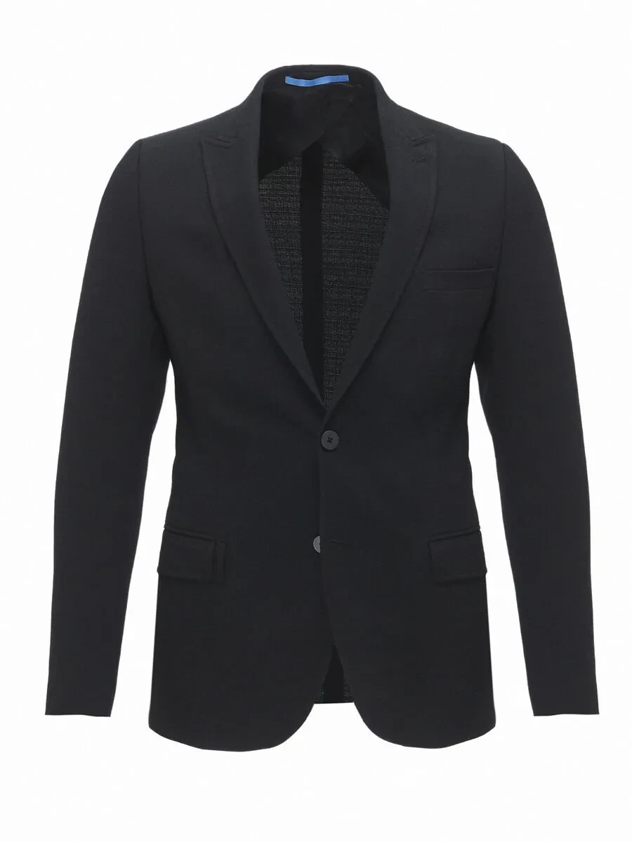 Black Plain Slim Fit Jacket - 7