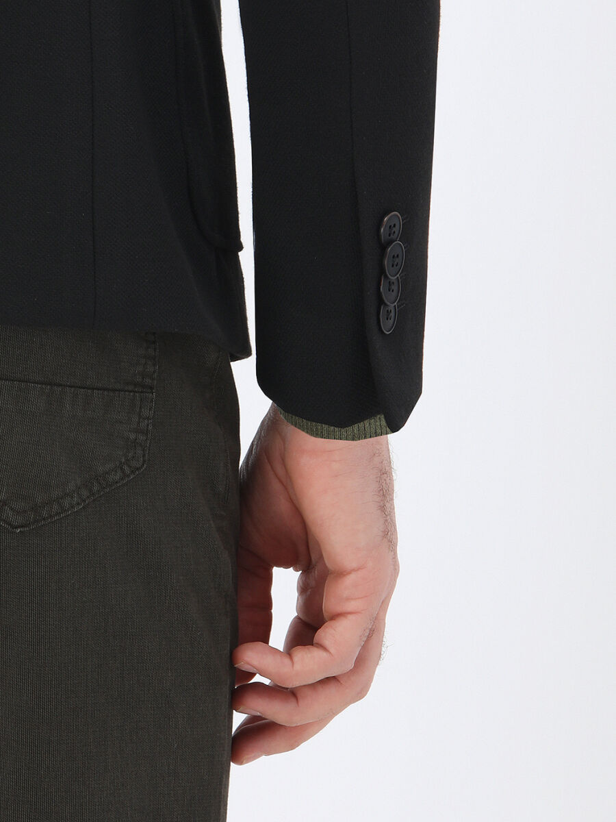 Black Plain Slim Fit Jacket - 4