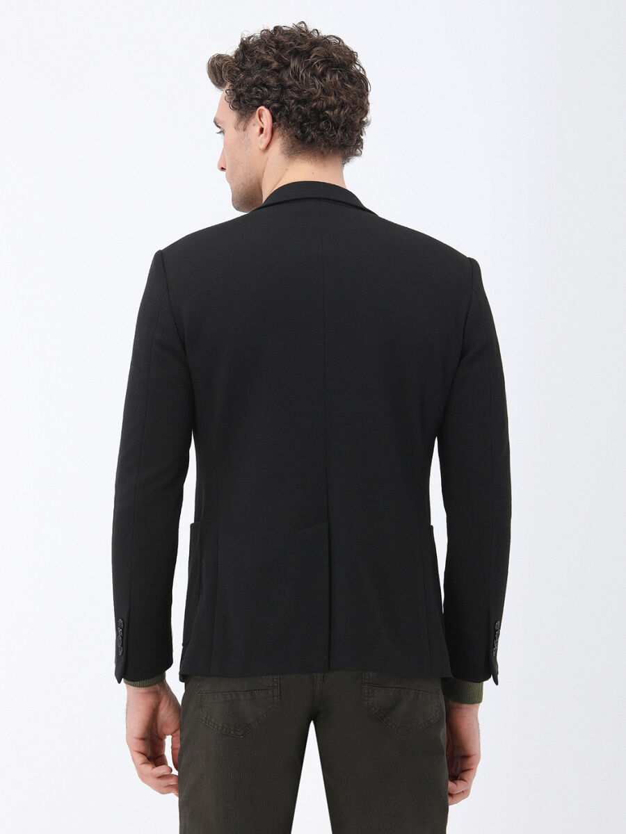Black Plain Slim Fit Jacket - 5
