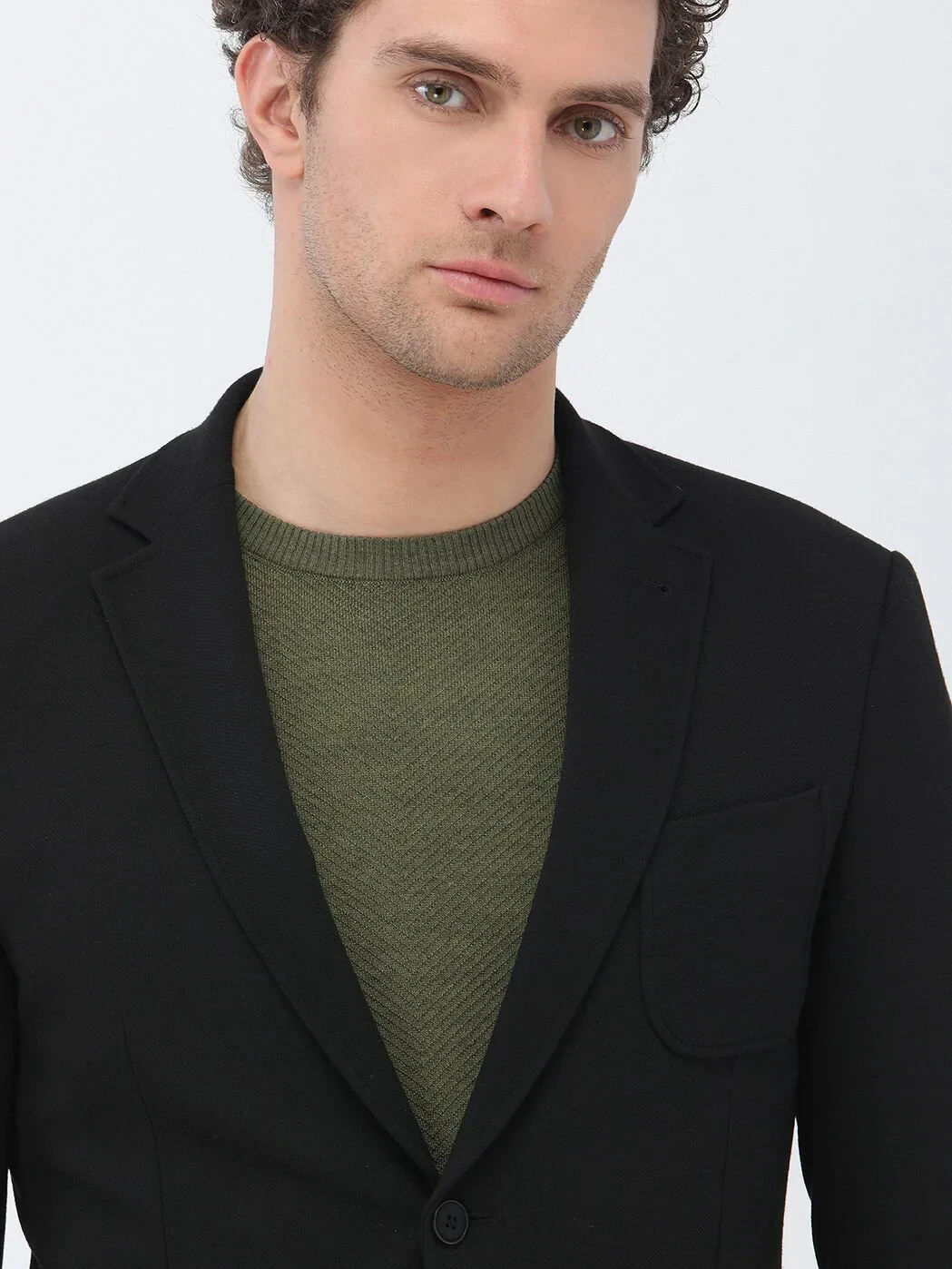 Black Plain Slim Fit Jacket - 3