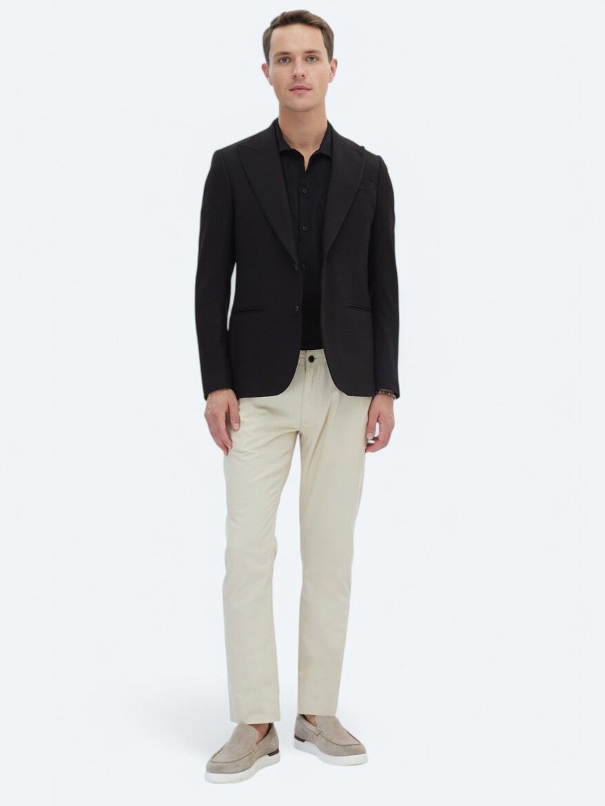 Black Plain Slim Fit Jacket - 2