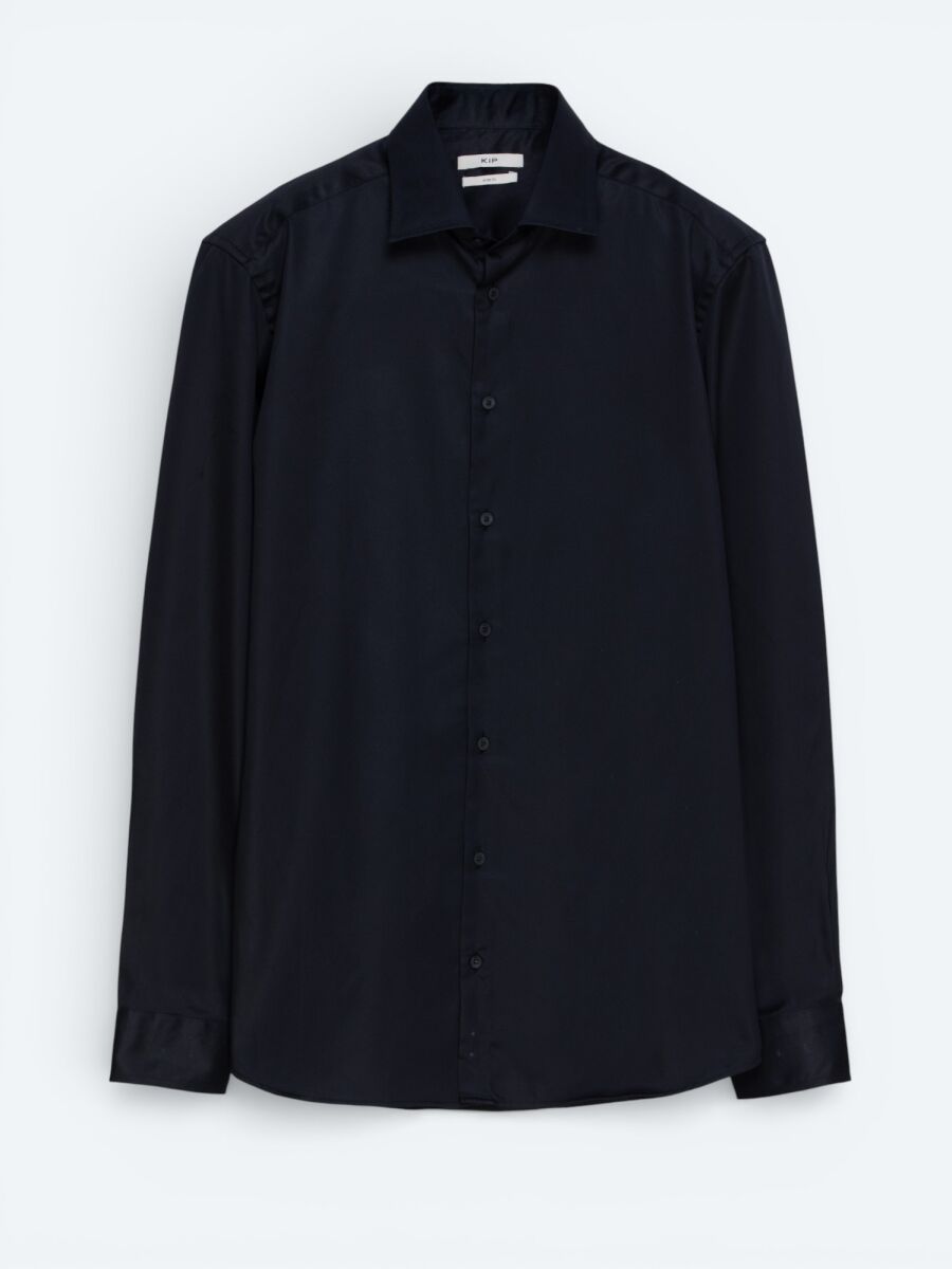 Black Plain Slim Fit Long Weaving Classical 100% Cotton Shirt - 5