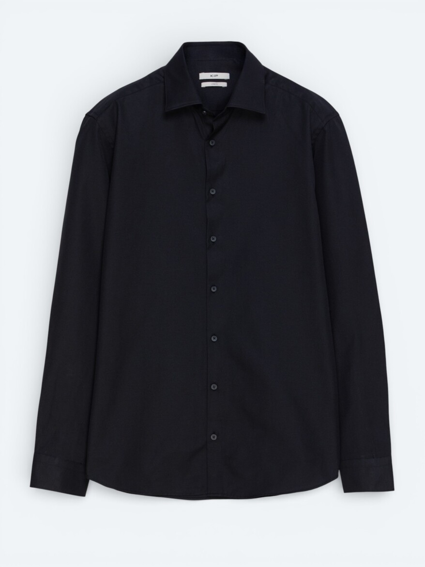 Black Plain Slim Fit Long Weaving Classical Cotton Blended Shirt - 5