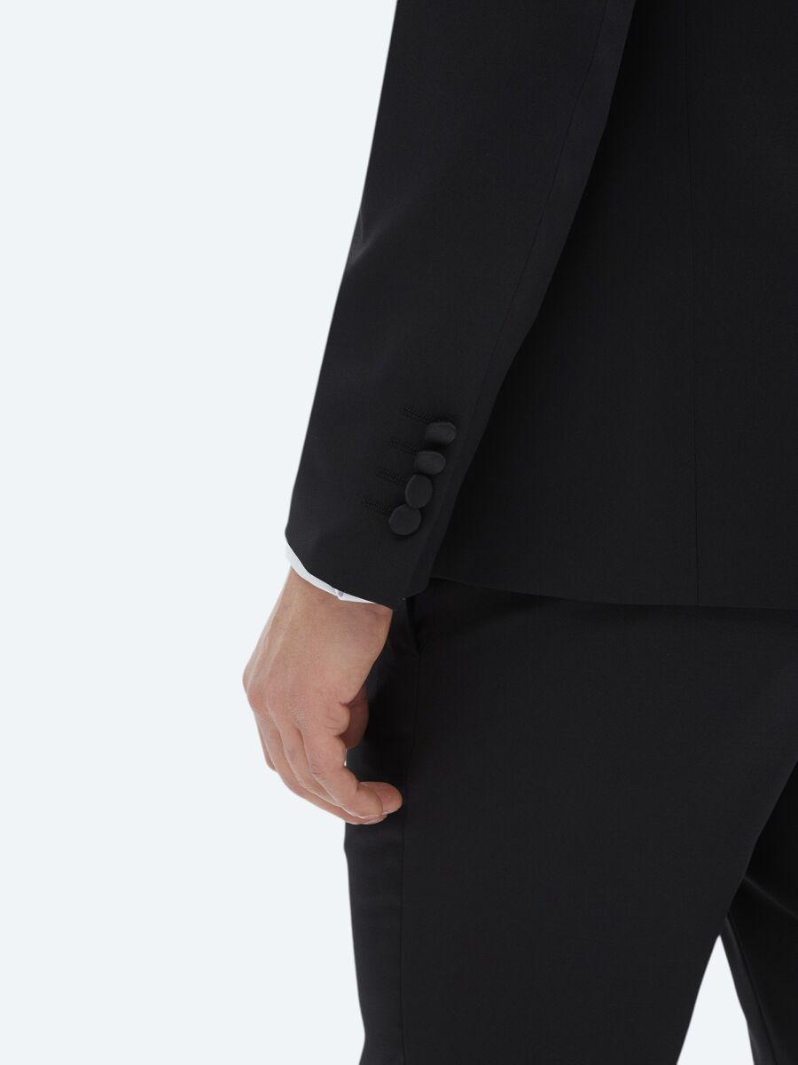 Black Plain Slim Fit Removable Double Breasted Weaving Tuxedo - 5